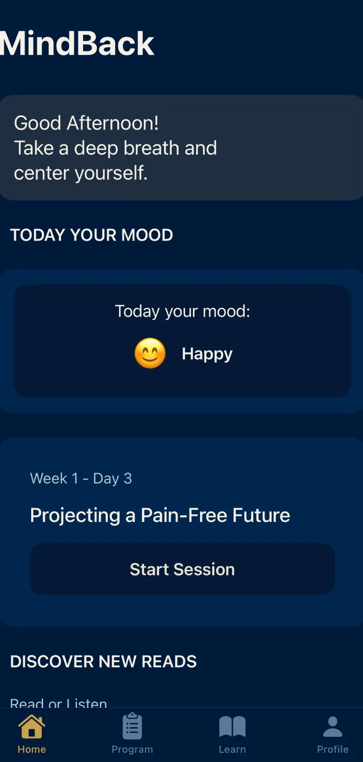 MindBack home screen